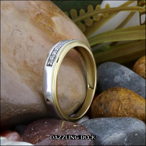 Dazzlingrock Collection 0.12 Carat (ctw) Round White Diamond Seven Stone Men's Wedding Band in 18K Yellow Gold Plated Sterling Silver Size 10