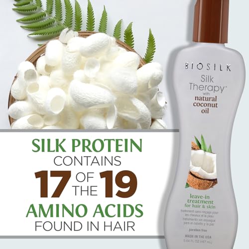 BioSilk Silk Therapy with Natural Coconut Oil, Leave-In Hair Treatment Cream for Frizz Control & Shine, Strengthens & Smooths Dry, Damaged Hair, Sulfate-Free, Paraben-Free, Cruelty-Free, 5.64 Fl Oz