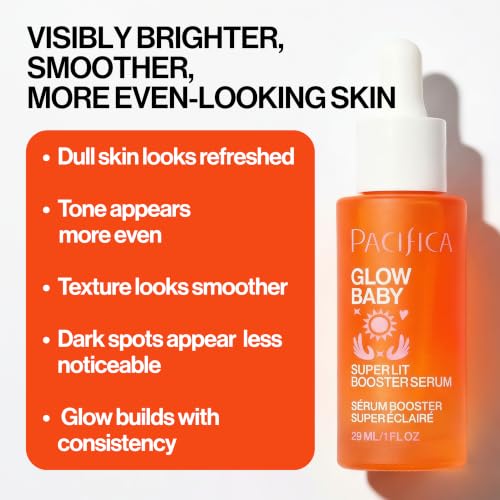 Pacifica Vitamin C Serum for Face – Glow Baby Brightening Facial Serum with Glycolic Acid – Vitamin C Booster Skin Care, Dark Spot Corrector, Vegan Skincare for Glowing Skin, Dermatologist Tested