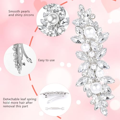 Nogeqi 4PCS Sparkly Rhinestone Hair Clips for Women, Silver Flower Crystal Hair Clips, Metal Alloy Rhinestone Barrettes Accessories for Wedding, Party, Everyday