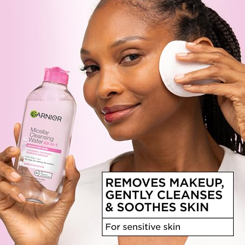 Garnier Micellar Water, Hydrating Facial Cleanser & Makeup Remover, Suitable for Sensitive Skin, Vegan, Cruelty Free, 13.5 Fl Oz (400mL), 1 Count