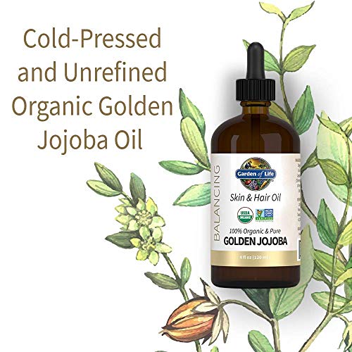 Garden of Life Jojoba Oil 100% Organic & Pure Golden Jojoba Oil for Hair, Skin and Face - Cold Pressed Body Oil, Massage, or Use as a Carrier Oil for Making Lip Balms & Body Butters, 4 fl