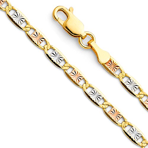14k REAL Tri Color Gold Solid Men's 4mm Star Diamond Cut Chain Necklace with Lobster Claw Clasp - 22"