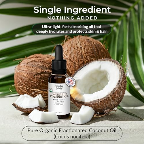 Organic Fractionated Coconut Oil | 100% Pure, Cold-Pressed | USDA Certified Organic | Amber Glass Bottle with Glass Dropper | For Face, Skin, & Hair - 1 Fl Oz