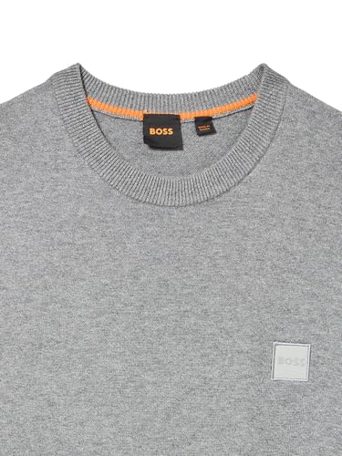 BOSS, Square Logo Cotton Blend Knit Sweater, Snowflake Grey, L