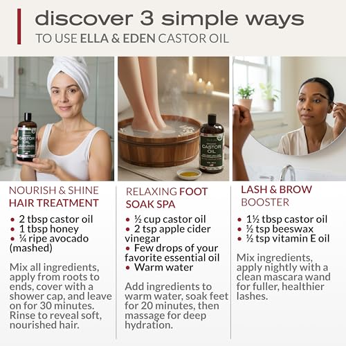 USDA Organic Castor Oil, 100% Pure Cold-Pressed Hexane-Free, 16 Oz