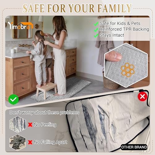 Yimobra Bathroom Rugs Non Slip Washable 36X24, Ultra Soft and Water Absorbent Bath Mats, Plush Fluffy Shower Mat Outside, Luxury Microfiber Thick Matts for Bathroom Floor/Tub, Light Gray and White