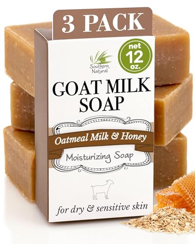 Southern Natural Goat Milk Soap Bar Oatmeal Milk & Honey, 3 Pack, Dry Skin