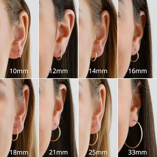 MAX + STONE Solid 10K Gold Hoop Earrings for Women | 1.5mm Tube Gold Hoop Earrings 10K Real | Flex Continuous Hoop Earrings | 12mm (0.5 Inch) Diameter Small Earrings