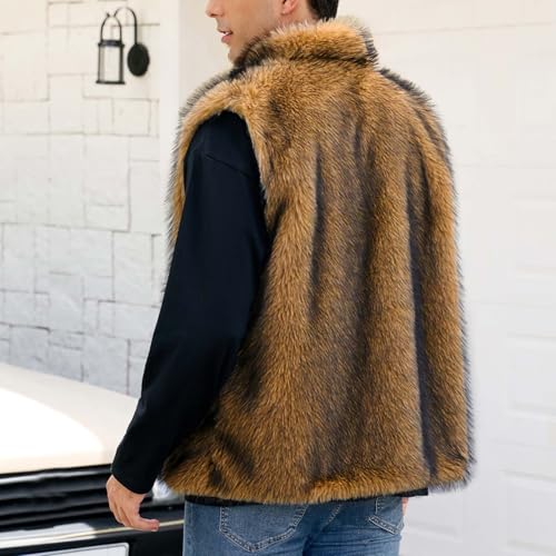 Cambkatl Men's Luxury Faux Fur Vest, Winter Furry Sleeveless Jacket Open Front Cardigan Coats Warm Outerwear