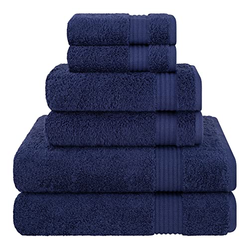 Cotton Paradise 100% Cotton Turkish Towel Set, Soft Absorbent Quick Dry, 6 Piece Towel Set, Navy Blue