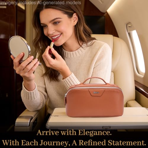 BOYATU Genuine Leather Travel Makeup Bag: Hand-made 3 Pcs Set Cosmetic Bags
