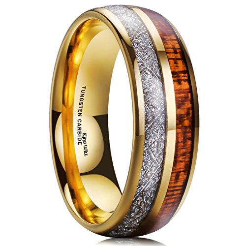 King Will Mens Tungsten Wedding Band Meteorite Wood Inlay Rings 8mm Size 10