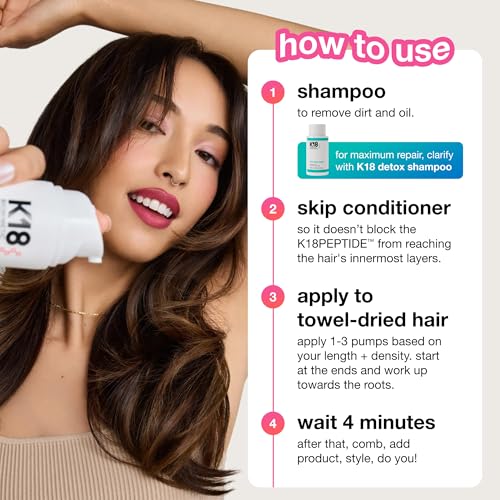 K18 Leave-In Molecular Repair Hair Mask - Peptide Hair Treatment Mask for Bleach, Color, Chemical + Heat Damaged Strands - Immediate + Lasting Damage Reversal in 4 Minutes (0.5 Fl oz)