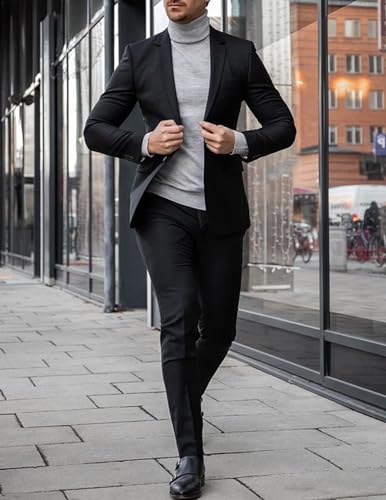 COOFANDY Mens Slim Fit Dress Jacket Suit Blazer Lightweight Sport Jackets Casual Sports Coat (Black L)