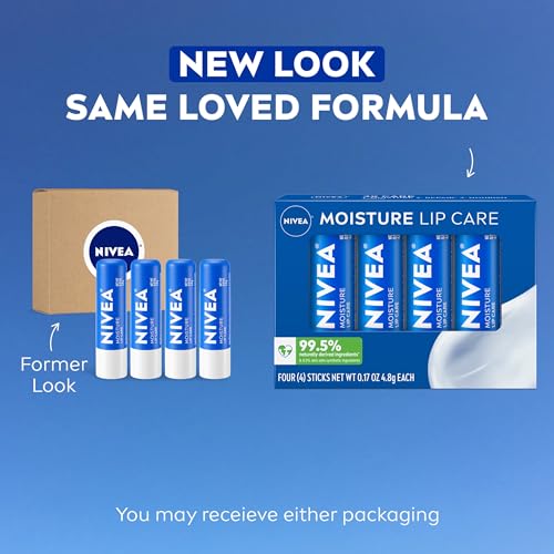 NIVEA Moisture Lip Care, Hydrating Lip Balms with Shea Butter, 4 x 0.17 OZ
