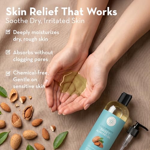 Cold Pressed Sweet Almond Oil, 16 fl oz, Pure Oil for Skin & Hair