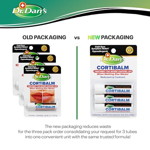 Dr. Dan's Cortibalm 3-Pack 1% Hydrocortisone Lip Balm for Dry Cracked Lips