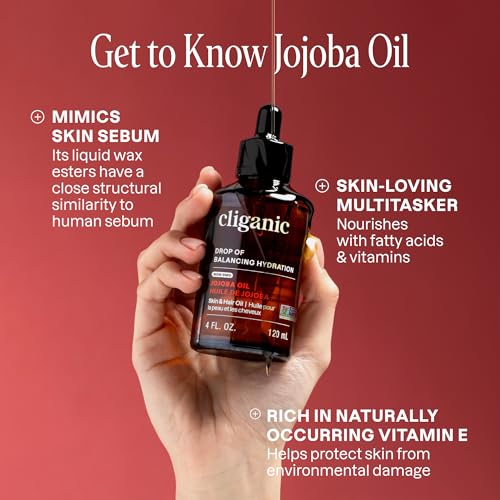 Cliganic Non-GMO Jojoba Oil for Skin, Hair & Face (4oz) | 100% Pure, Natural Cold Pressed Unrefined Hexane Free