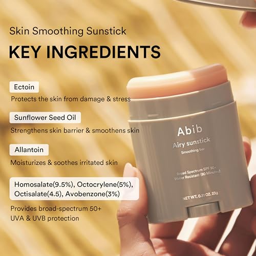 Abib Airy Sunstick Protection Bar SPF50+ Broad Spectrum, Semi-Matte Sunscreen Stick for Oily & Combination Skin, No White Cast, Water-Resistant, Korean Sunscreen, 0.81 oz / 23 g