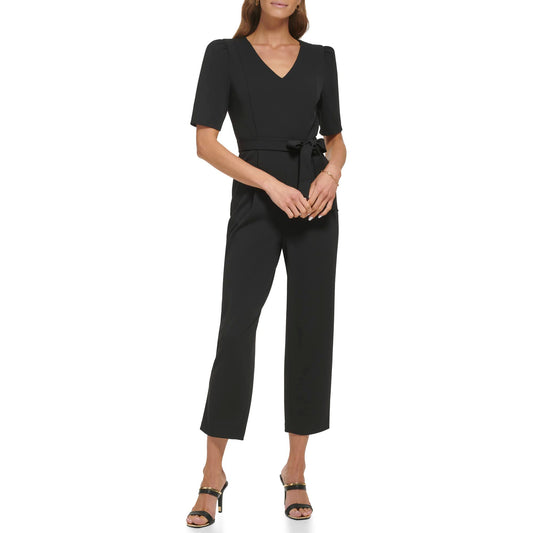 DKNY Women's v-neck jumpsuit,BLACK, 8