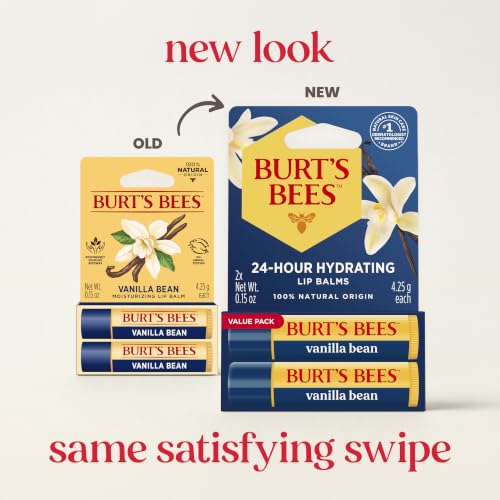Burt's Bees Lip Balm - Vanilla Bean, Lip Moisturizer With Responsibly Sourced Beeswax, Tint-Free, Natural Origin Conditioning Treatment, 2 Tubes, 0.15 oz.