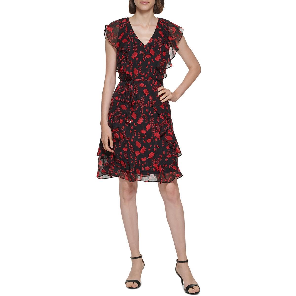 Tommy Hilfiger Women's Dresses,Black/Chili Pepper,8P