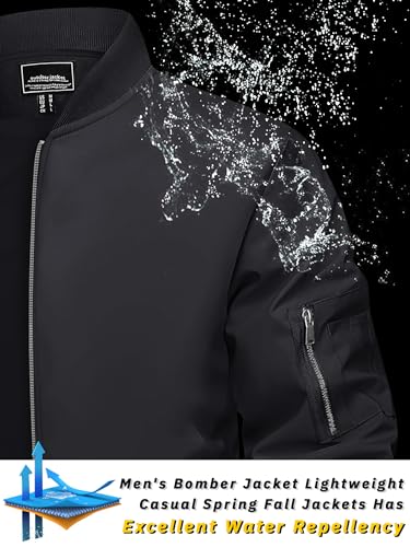 TACVASEN Bomber Jacket Men Black Jacket Lightweight Men's Bomber Jackets Lightweight Windbreaker Spring Fall Men's Casual Jacket Outdoor Windbreaker