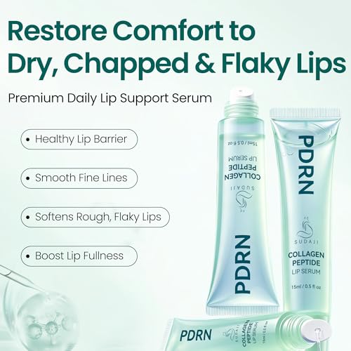 PDRN Lip Serum 0.5 fl.oz, Collagen Peptide Gloss Lip Balm for Hydrates