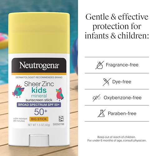 Neutrogena Sheer Zinc Oxide Kids Mineral Sunscreen Stick SPF 50+, 1.5 oz