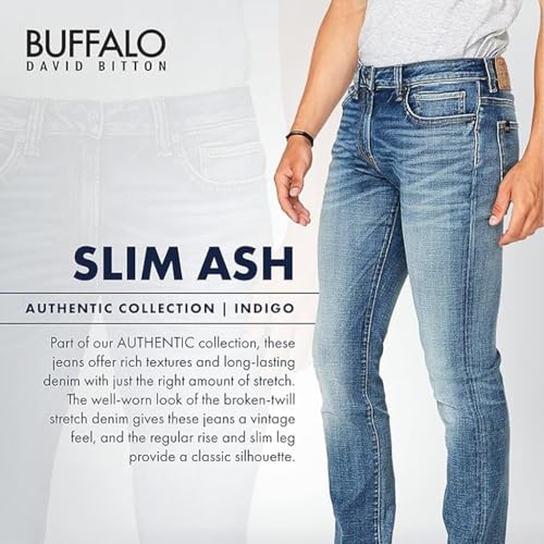 Buffalo David Bitton Men's Slim Ash Jeans, Authentic and Sanded Indigo, 44W x 32L