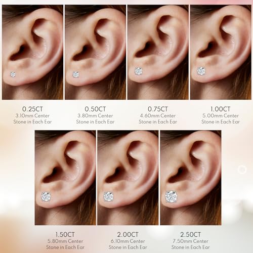 Lab Grown Diamond Stud Earrings for Women | 2 Carat Total Weight Round Cut | 14K Yellow Gold, E-F Color VS Clarity | 4-Prong Screw Back | Solitaire Diamond Earrings | Hypoallergenic Fine Jewelry Gift for Her