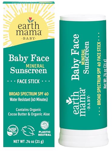 Earth Mama Baby Face Mineral Sunscreen Stick SPF 40-0.74 oz - Non-Nano Zinc - Broad Spectrum Sunscreen for Babies, Kids & Family - Water Resistant Sun Protection