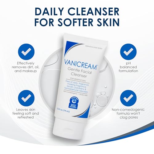 Vanicream Gentle Facial Cleaner, 2.5 Fl Oz, Formulated without Common Irritants for Sensitive Skin, Removes Makeup, Dirt & Excess Oils, Non-Comedogenic, pH-Balanced Face Wash