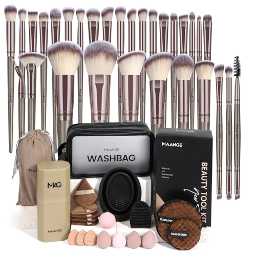 MAANGE Makeup Brush Set 51 PCS Professional Makeup Brushes Soft Foundation Powder Eyeliner Eye Shadow Makeup Brushes Set Travel Make up Brush Kit (Champagne)