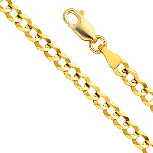 14k REAL Yellow Gold Solid Men's 7mm Cuban Concave Curb Chain Bracelet with Lobster Claw Clasp - 8.5"