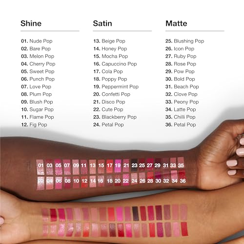 Clinique Pop Longwear Lipstick | Long Lasting, Satin, Matte + Shine, Bare Pop, 1 Count