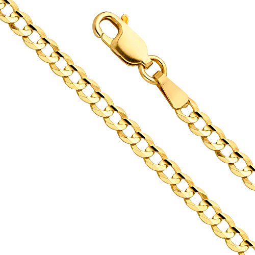 14k REAL Yellow Gold Solid Men's 10mm Cuban Concave Curb Chain Necklace with Lobster Claw Clasp - 26"