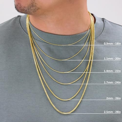 Nuragold 14K Real Yellow Gold Franco Solid Diamond Cut Chain Necklace - 2.5mm,24"