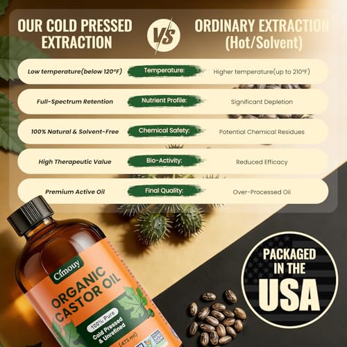 Cimouy USDA Organic Castor Oil Glass Bottle16oz,Vegan,EWG Verified 100%Pure