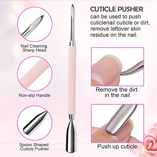 Makartt 3 Pcs Pink Cuticle Nipper Set, Stainless Steel Pusher & Scraper