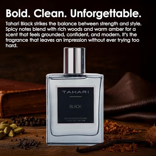 TAHARI Black Eau de Toilette for Men Rum Leather & Tobacco Scent 3.4 Fl Oz