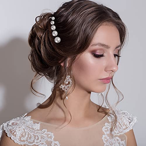 Charonle 32 Pcs Wedding Pearl Hair Pins, Mixed Size Bridal Hair Accessories with Rhinestone, U Shape Barrette, Bobby Pins for Bride Bridesmaid Prom Updo(Gold)