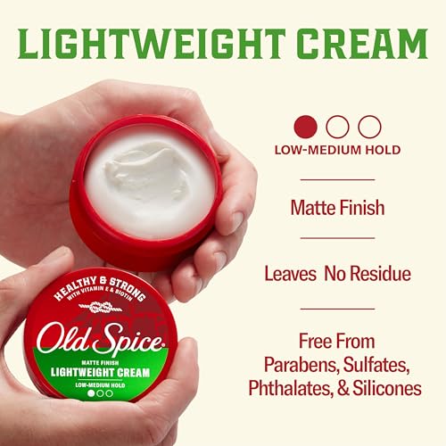 Old Spice Mens Hair Cream, Lightweight Cream, Healthy & Strong with Vitamin E & Biotin, Mens Hair Styling, Low-Medium Hold, Matte Finish, 2.22 oz