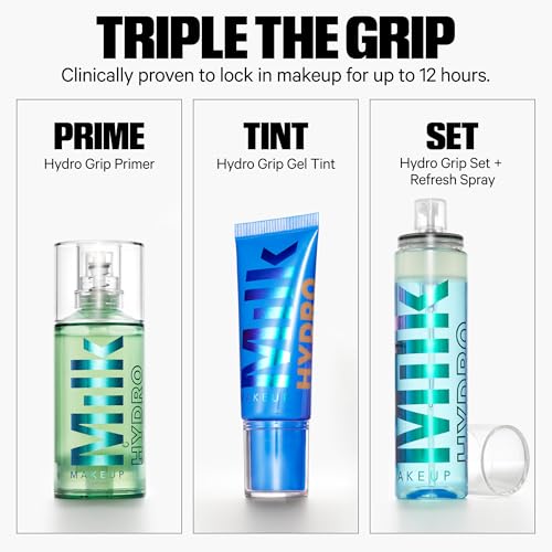 Milk Makeup Hydro Grip Set + Refresh Spray with Hyaluronic Acid – Sets Makeup + Hydrates Skin for Up to 12 Hours – Long-Lasting, Alcohol-Free Facial Mist for Dewy, Radiant Skin – 1.69 oz