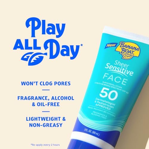 Banana Boat Sheer Sensitive Face Sunscreen Lotion SPF 50, 3 Fl Oz