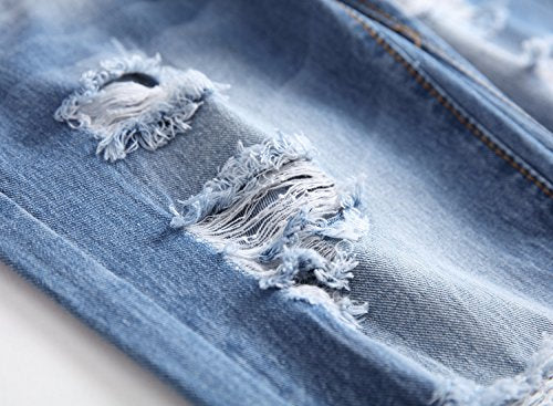Enrica Men's Ripped Distressed Destroyed Slim Straight Fit Washed Denim Jeans