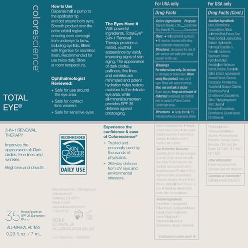 Colorescience, Total Eye 3-in-1 Renewal Therapy, SPF 35, Medium