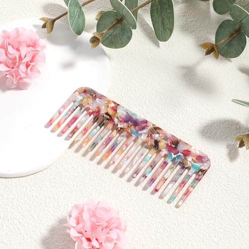 Tortoise Shell Acetate Women's Wide Tooth Comb - Detangling, Anti Static, Vintage Style for Wet Hair & Home Salon Styling