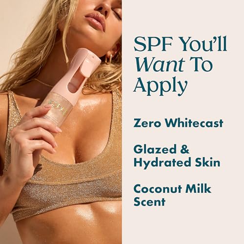 Kopari Rose Gold Sunglaze Sheer Body Mist Sunscreen SPF 42, Infused with Shimmering Body Oil, Hydrating Mist, Hydrates, Brightens, Makeup Friendly, Gives Skin a Glowy Finish, Lightweight,